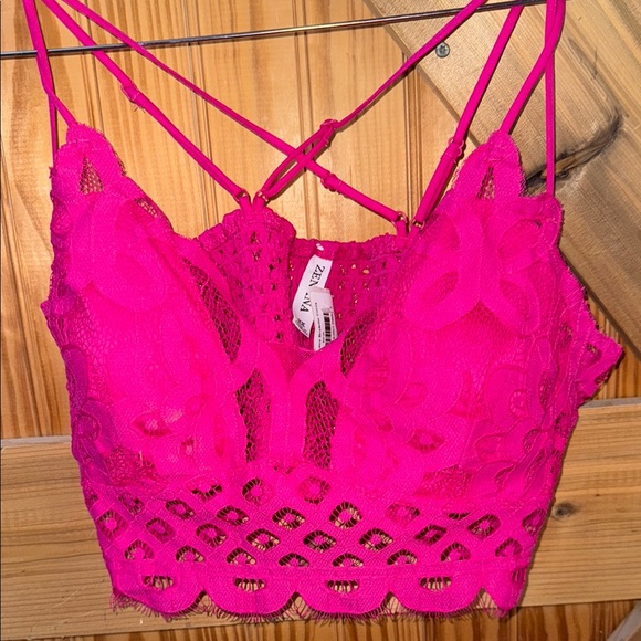 Zenana Outfitters Hot Pink Lace Bralette - Picture 1 of 3